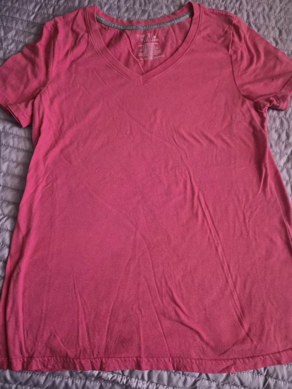 Time and Tru Coral Punch V-Neck Tee